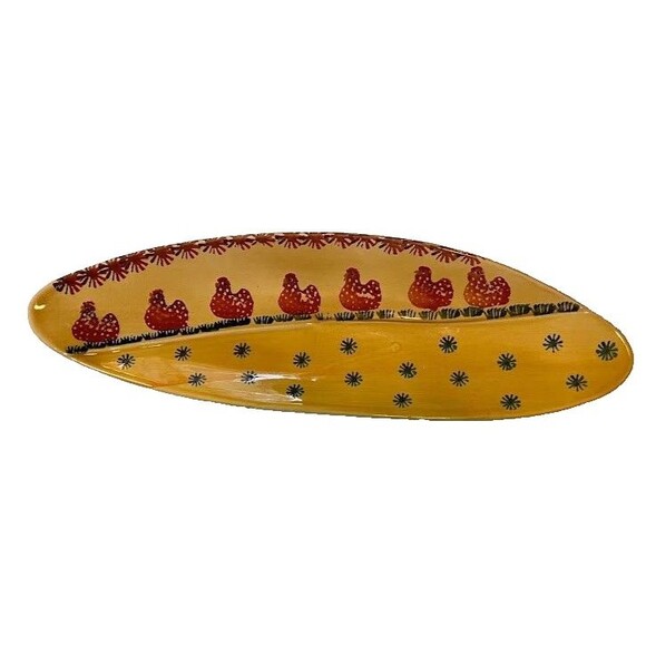 Rare Made in Italy Handpainted Yellow w/Chickens 20" x 6" Serving Plate - Picture 1 of 4